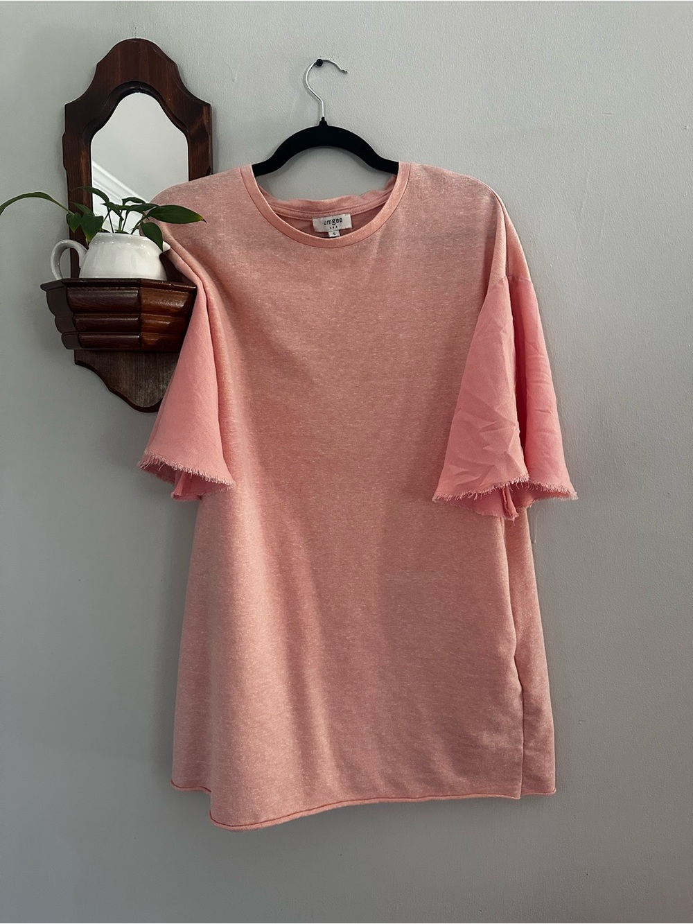 Umgee Dusty Pink Frayed Short Sleeve Mini Dress